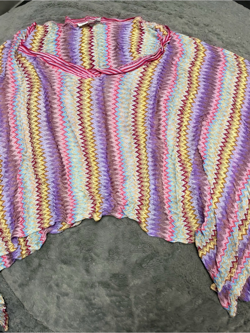 ALEXIS Multicolor Zigzag Knit Women's Poncho Top - Purple, Pink & Yellow OSFA